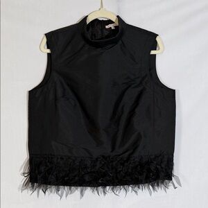Frances Valentine Top Blouse Size Large Black With Tulle Accent Hem EUC
